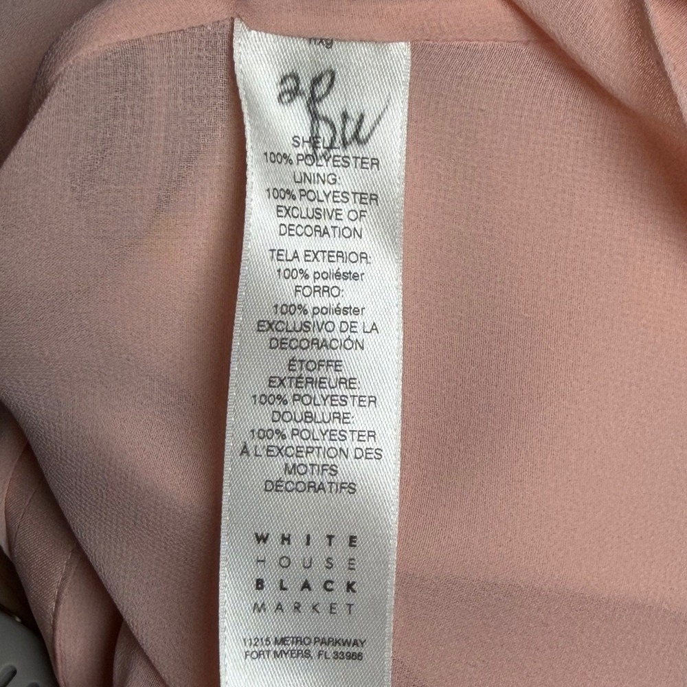 White House Black Market Blush Pink Smocked Tassel V-Neck Blouse Size 8 - Picture 7 of 8